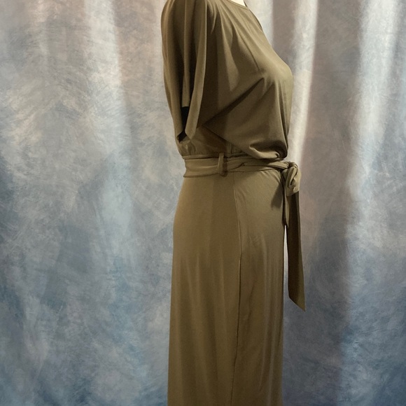 😍Best Price😍NWT Kensie Olive Green Boat Neck Tie Waist Shift Dress Short Sleeves - Picture 6 of 13